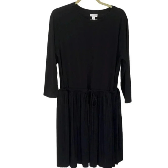 J.Jill Pleated Knit Dress Drawstring Waist Women’s Size Large Black Preppy - Picture 3 of 15